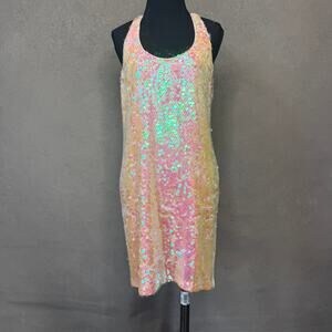 W by Worth Iridescent Holographic Paillette Sequin Racerback Dress Size 6